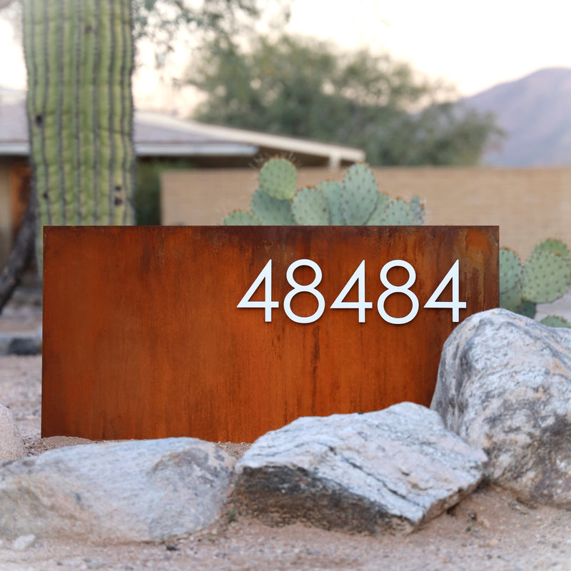 Load image into Gallery viewer, Patina Metal Address Sign | Modern House Numbers | Custom Yard Sign | Rustic | Address Plate