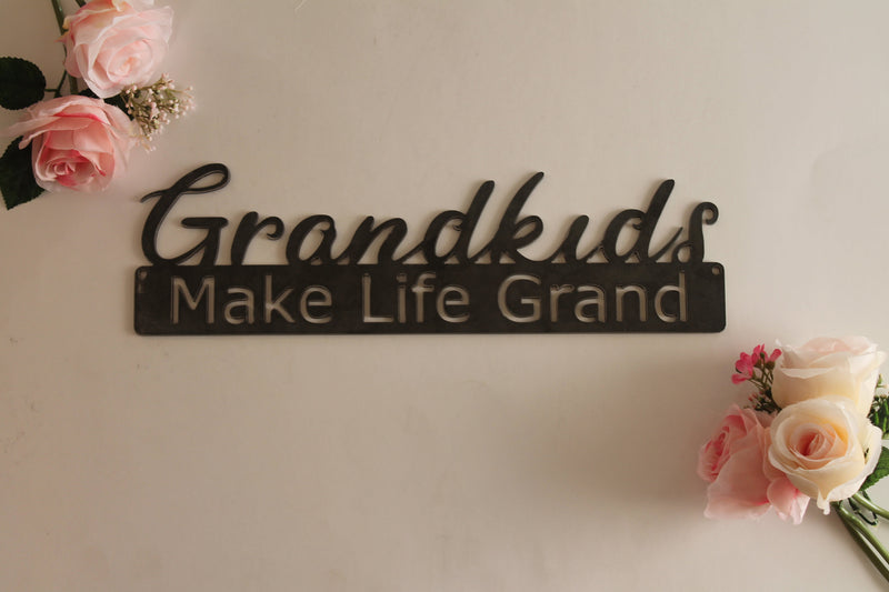 Load image into Gallery viewer, Grandkids Make Life Grand Metal Sign, Grandparent Wall Decor, Metal Grandparent Sign, Family Decor, Grandparents Gift, Grandchildren Sign,