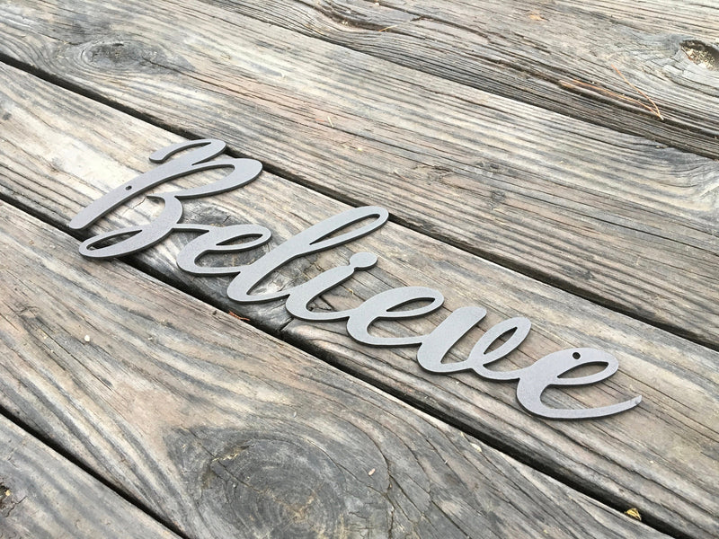 Load image into Gallery viewer, Believe Metal Sign | Believe Sign | Metal Wall Art | Family Room Decor | Family Sign | Inspirational Words Believe Word Art | Metal Word Art