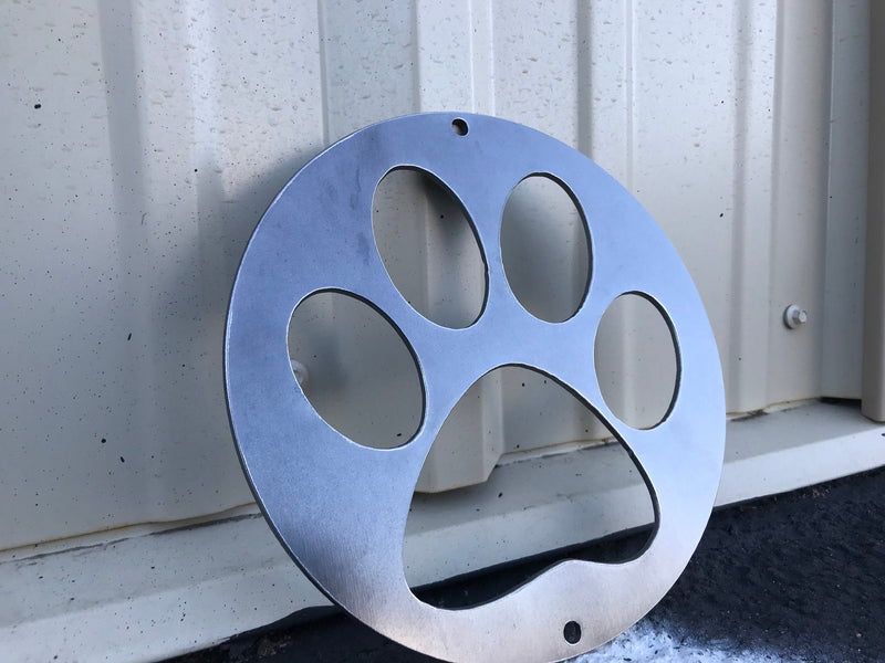 Load image into Gallery viewer, Metal Family Dog Sign | Metal Dog Sign | Front Porch Sign | Paw Sign | Metal Paw Prints Sign |