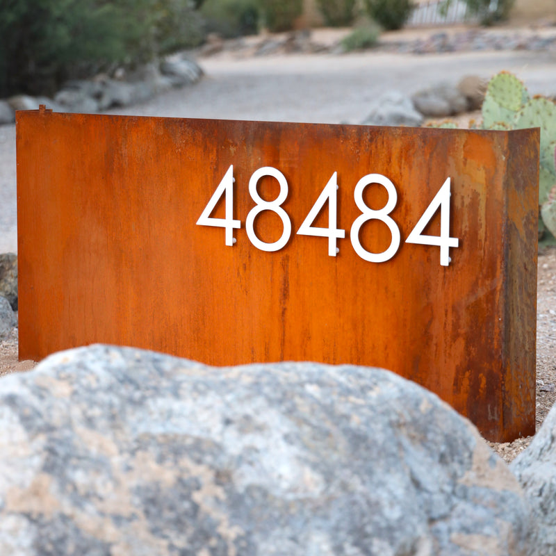 Load image into Gallery viewer, Patina Metal Address Sign | Modern House Numbers | Custom Yard Sign | Rustic | Address Plate
