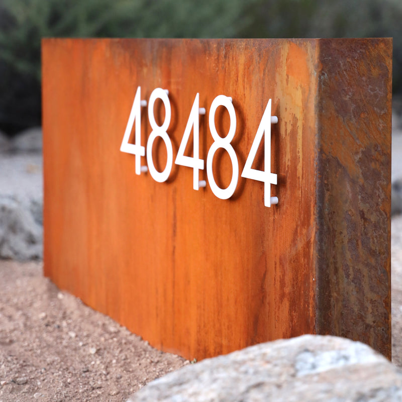 Load image into Gallery viewer, Patina Metal Address Sign | Modern House Numbers | Custom Yard Sign | Rustic | Address Plate
