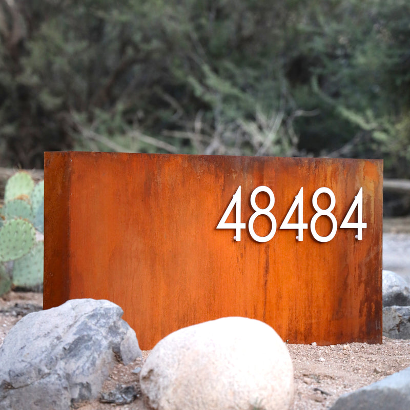Load image into Gallery viewer, Patina Metal Address Sign | Modern House Numbers | Custom Yard Sign | Rustic | Address Plate
