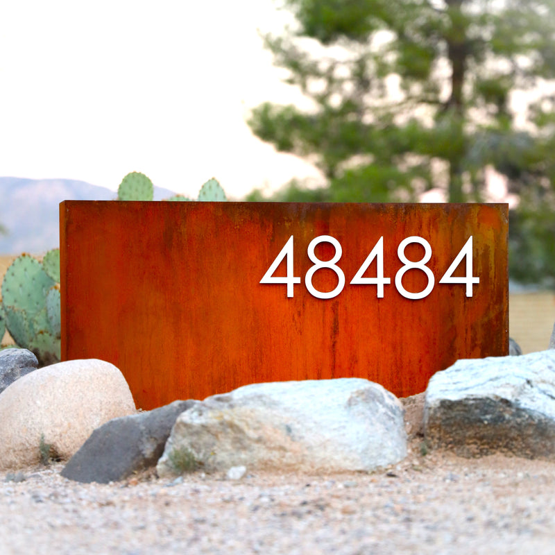 Load image into Gallery viewer, Patina Metal Address Sign | Modern House Numbers | Custom Yard Sign | Rustic | Address Plate
