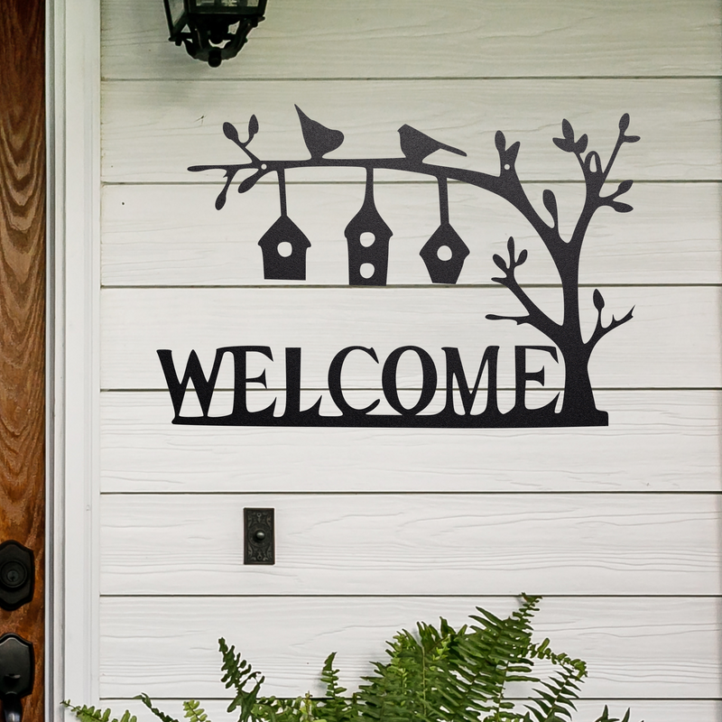 Load image into Gallery viewer, Metal Welcome Sign | Outdoor Welcome Sign | Bird Metal Sign | Wedding Gift | Outdoor Welcome Sign | Out Door Welcome Word Art

