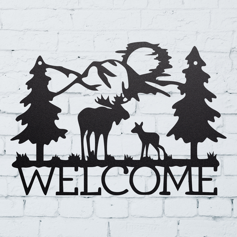 Load image into Gallery viewer, Metal Welcome Sign | Outdoor Welcome Sign | Moose Metal Sign | Wedding Gift | Outdoor Welcome Sign | Out Door Welcome Word Art
