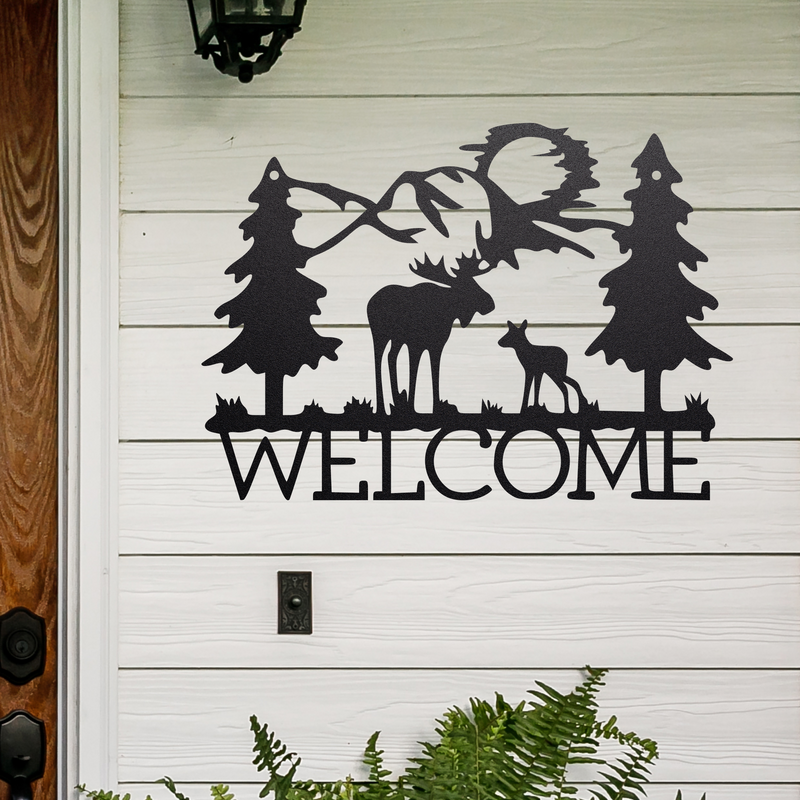 Load image into Gallery viewer, Metal Welcome Sign | Outdoor Welcome Sign | Moose Metal Sign | Wedding Gift | Outdoor Welcome Sign | Out Door Welcome Word Art
