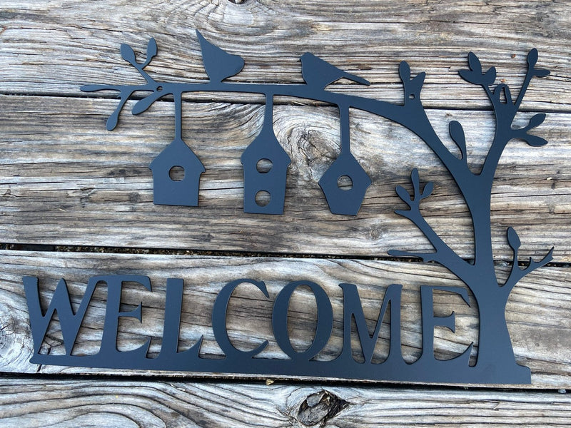 Load image into Gallery viewer, Metal Welcome Sign | Outdoor Welcome Sign | Bird Metal Sign | Wedding Gift | Outdoor Welcome Sign | Out Door Welcome Word Art
