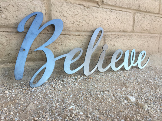Believe Metal Sign | Believe Sign | Metal Wall Art | Family Room Decor | Family Sign | Inspirational Words Believe Word Art | Metal Word Art