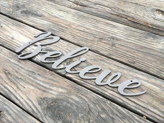 Believe Metal Sign | Believe Sign | Metal Wall Art | Family Room Decor | Family Sign | Inspirational Words Believe Word Art | Metal Word Art