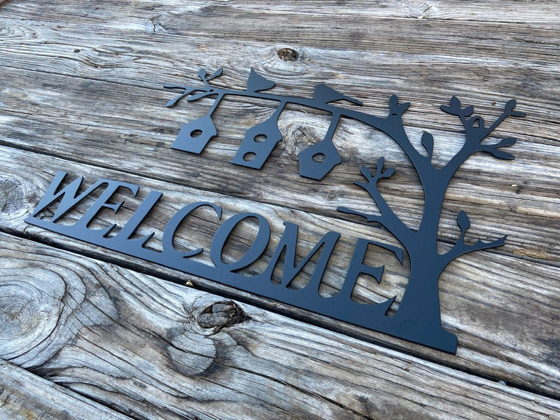 Load image into Gallery viewer, Metal Welcome Sign | Outdoor Welcome Sign | Bird Metal Sign | Wedding Gift | Outdoor Welcome Sign | Out Door Welcome Word Art
