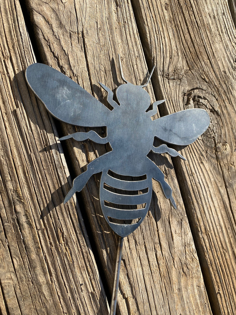 Load image into Gallery viewer, Bee Garden Stake | Metal Bee Garden Stake | Steel Garden Stake | Steel Gardening Décor | Honey Bee | Bumble Bee
